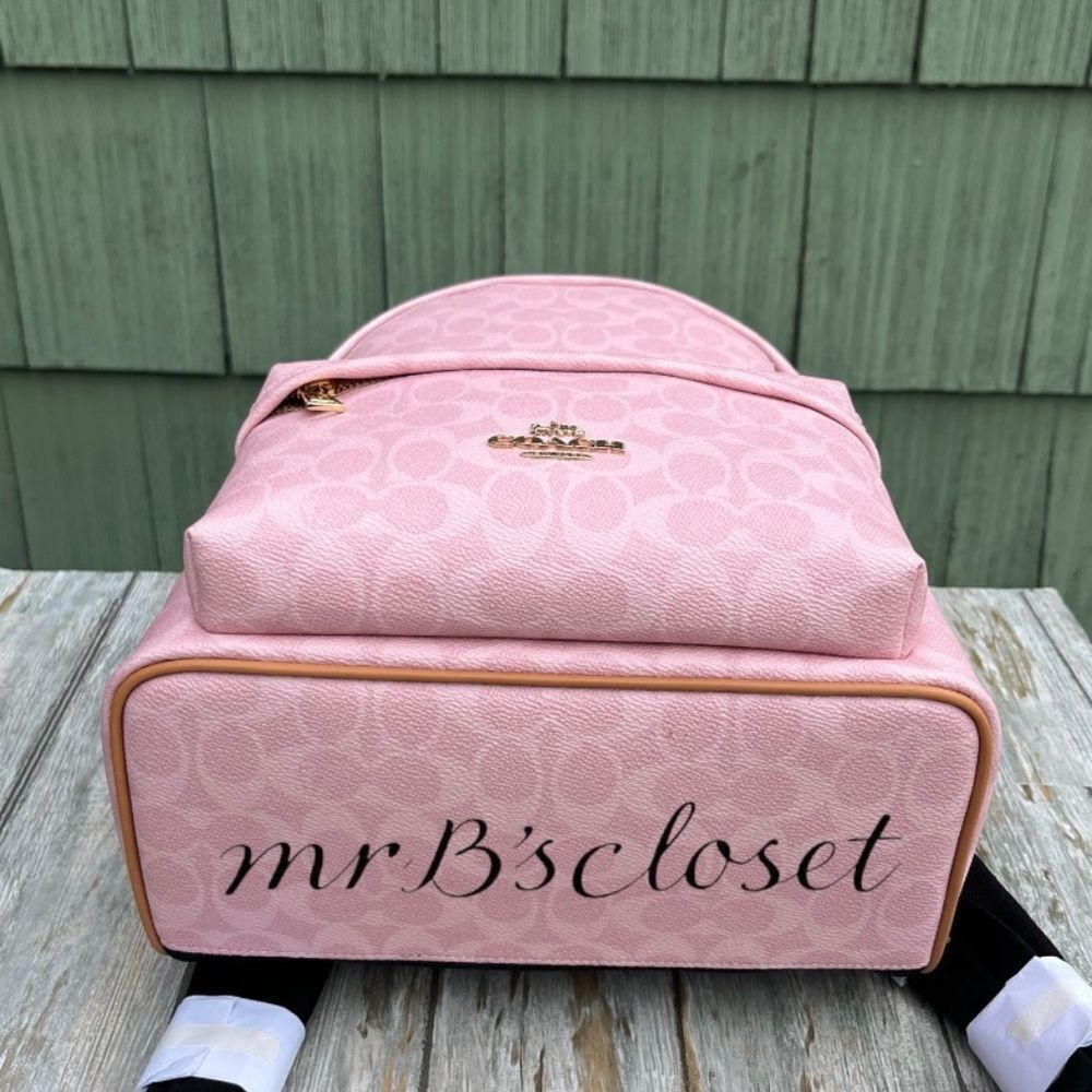Coach Taylor Small Backpack In Signature Canvas With Charms Bag Powder Pink - Picture 3 of 10